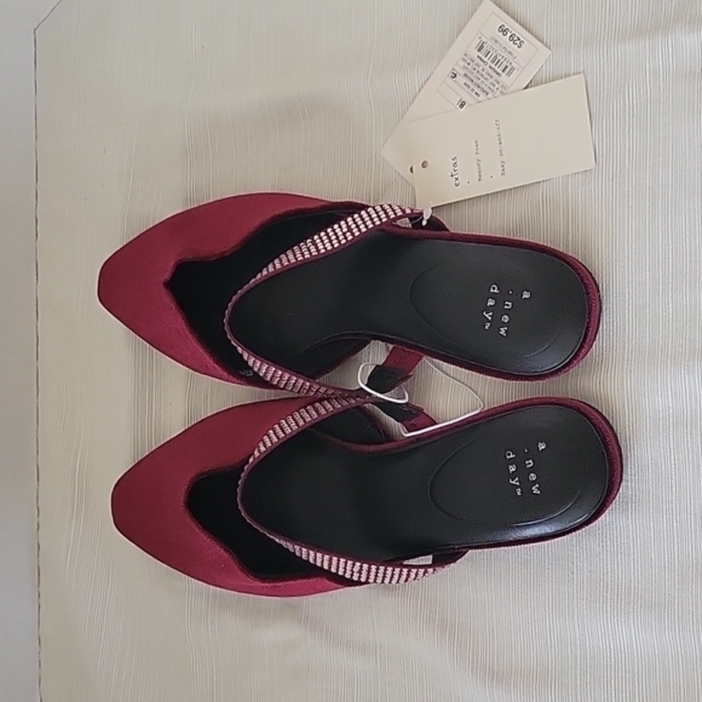 A‎ New Day burgundy rhinestone mules